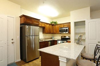Stainless steel appliances in apartment